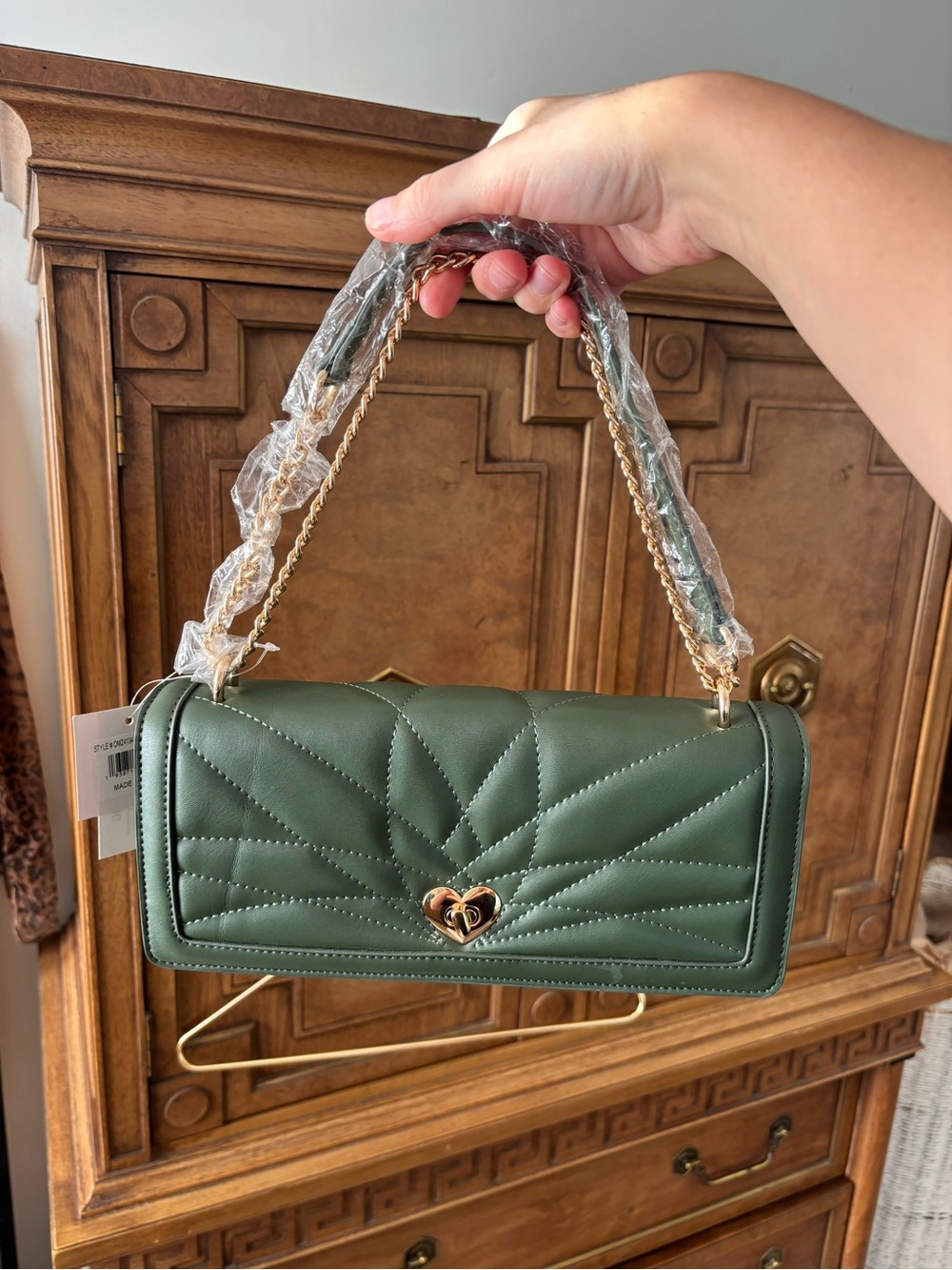 Green Quilted Chain-Handle Shoulder Bag